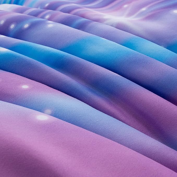Btargot Super Soft 6 Pieces Gradient Star Ring Comforter Set, Colorful Glitter Rainbow Star Pattern Bedding Set for Boys Girls Teens, Full Purple