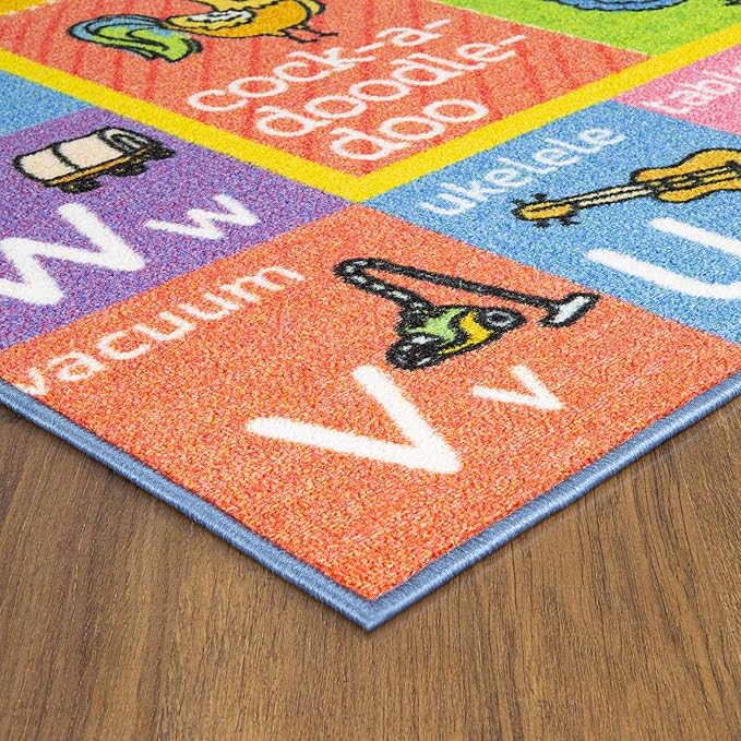 KC Cubs ABC Alphabet Animal Sounds Educational Learning & Fun Game Play Area Non Slip Boy & Girl Kids Rug Carpet for Children Bedroom, Toddler Classroom & Baby Playroom Floor Mat, Playtime Activity