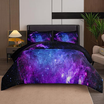 NINENINE King Size Comforter Purple Bed Set for Teen Kids Girls Galaxy Bedding Sets Printed with 1 Comforter 2Pillowcases……