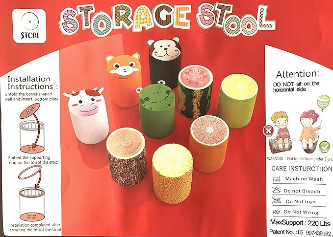 Storl Organizer Storage Stool for Toy and Cloth and Kids Stool (Monkey, 12Wx13H)
