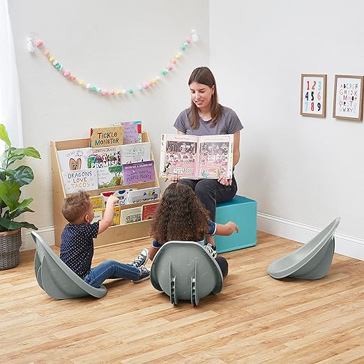 ECR4Kids Leaf Floor Seat, Rocker Chair, Grey, 6-Piece