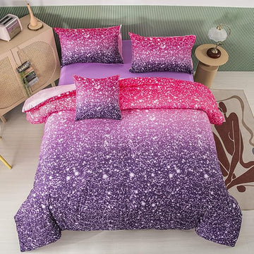 PERFEMET Purple Comforter Set Full Size - 6Pcs Colorful Rainbow Girls Bedding Set - Sparkly Pastel Ombre Bed in A Bag - (1 Comforter, 1 Flat Sheet, 1 Fitted Sheet, 2 Pillowcases, 1 Cushion Cover)