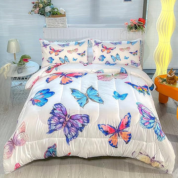 CVHOUSE Bedding Set, Full Size, Butterfly Design for Girls Kids Teens, 3Pcs Including Comforter and 2 Pillowcases