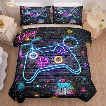 Full Size Comforter Set for Boys, Gamer Bedding Set, 3 Pieces, Gamepad 06, Polyester, All Seasons, Machine Wash