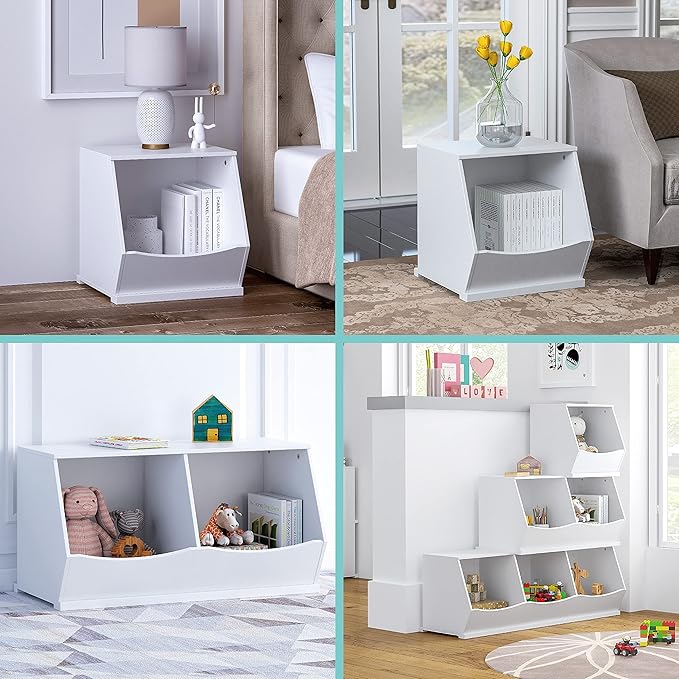 UTEX Toy Storage Organizer,Kids Stackable Toy Storage Bins,Toy Boxes and Storage Cubby for Playroom,Bedroom,Nursery School,White