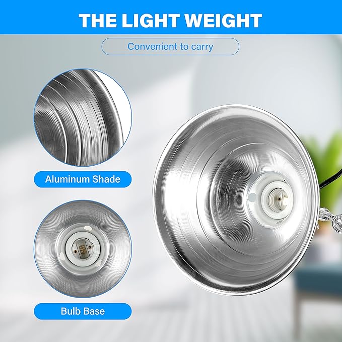 Simple Deluxe Clamp Lamp Light with Ceramic Base, 8.5 Inch Aluminum Reflector and 6 Feet Power Cord for Heat Lamp & Work Light, 2023 New Version