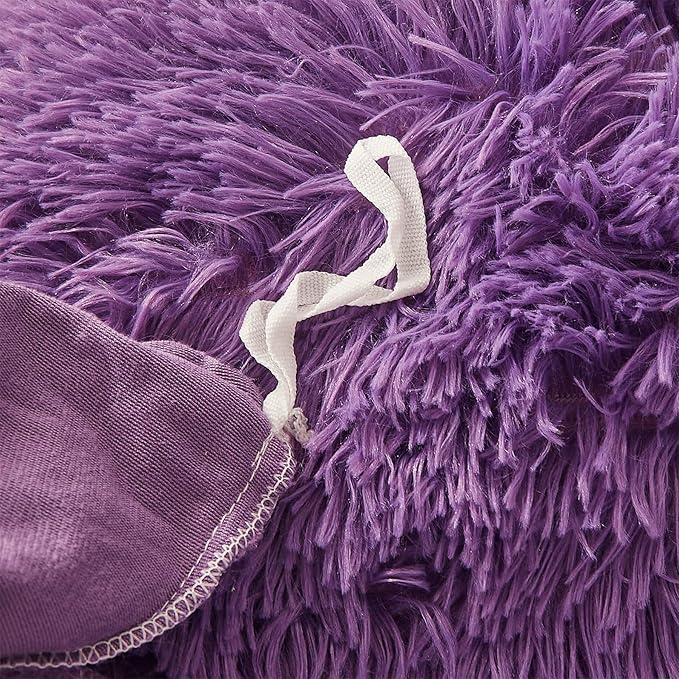 FOPPA Dark Purple Faux Fur Comforter Cover Set Ultra Soft Plush Bedding Sets 3 Pieces (1 Faux Fur Duvet Cover + 2 Faux Fur Pillow case) Zipper Closure (Queen, Dark Purple)