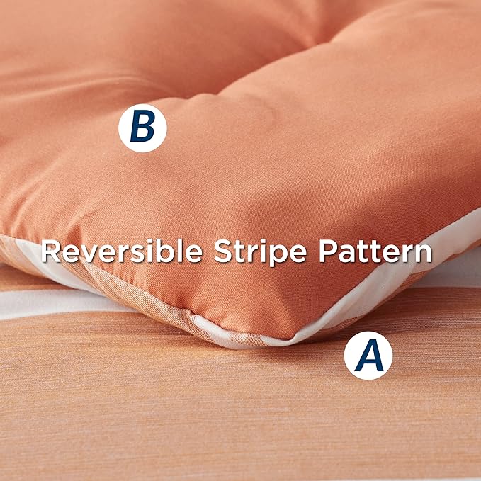 Bedsure Bed in a Bag Queen Size 7 Pieces, Burnt Orange White Striped Bedding Comforter Sets All Season Bed Set, 2 Pillow Shams, Flat Sheet, Fitted Sheet and 2 Pillowcases