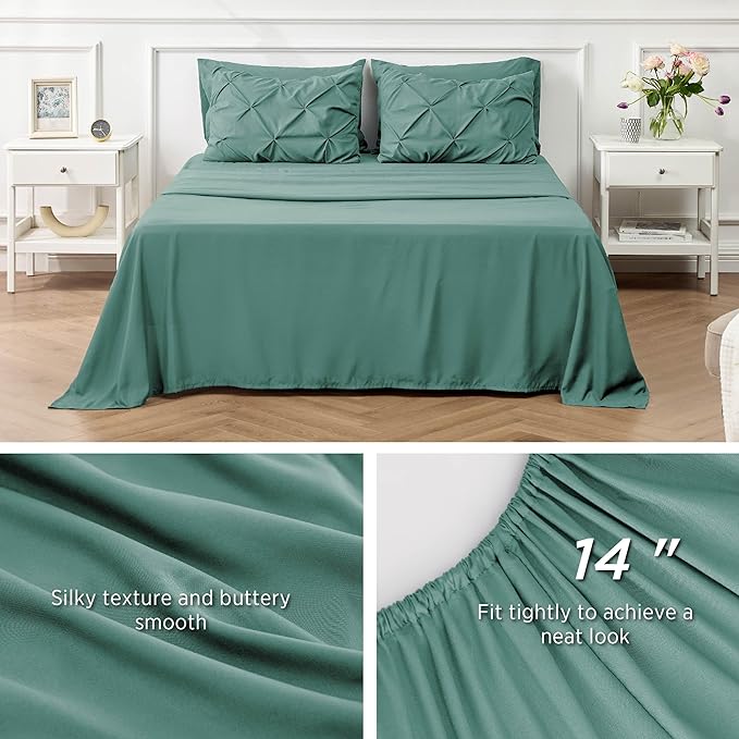 Bedsure King Size Comforter Set - Bedding Set King 7 Pieces, Bed in a Bag Bed Set with Comforter, Sheets, Pillowcases & Shams (Graysih Green)