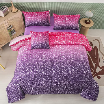 PERFEMET 6Pcs Queen Comforter Set with Sheets, Purple Glitter Tie Dye Girls Bedding Sets, Colorful Ombre Gradient Bed in A Bag, Soft Fluffy Teen Girl Bed Set for Bedroom Decor