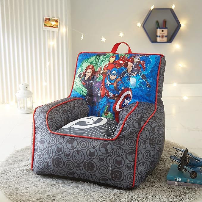 Idea Nuova Marvel Avengers Toddler Nylon Bean Bag Chair with Piping & Top Carry Handle, Large