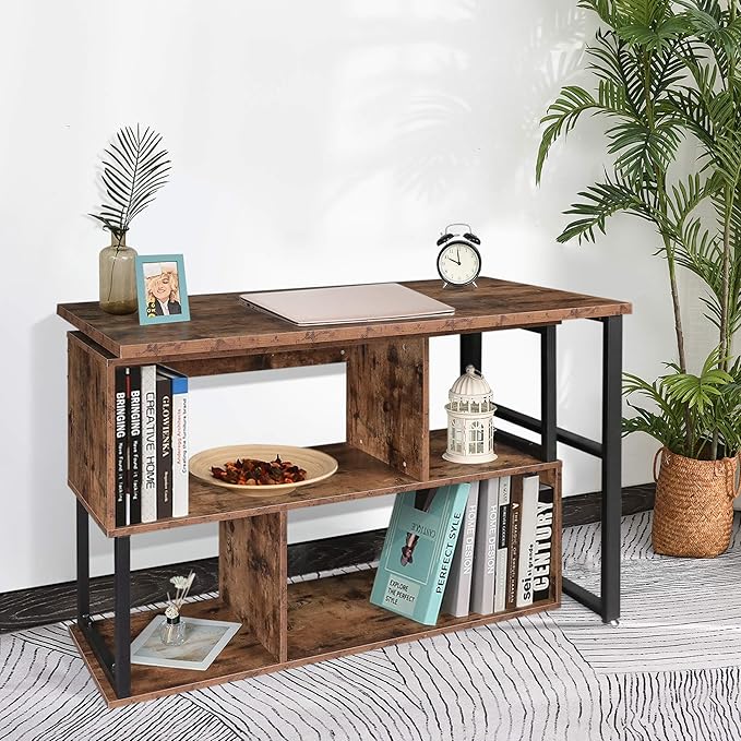 Tektalk Rotatable Corner Table Retro Desk Corner Computer Desk PC Laptop Study Table Workstation Home Office