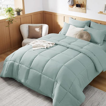 Bedsure Sage Green Twin XL Comforter Set - 5 Pieces Solid Twin XL Bed in a Bag for College, Twin XL Bed Set Sage Green with Comforters, Sheets, Pillowcase & Sham, Extra Long Twin Comforter Set