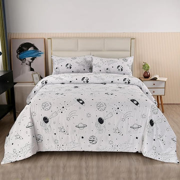 MAG 3Pcs Out Space Bedding Comforter Set, Twin Size White Galaxy Comforter Set,for Toddlers Kids,Boys Teens and Girls,Super Soft Microfiber (1 Comforter + 2 Pillowcases) (Space, Twin)