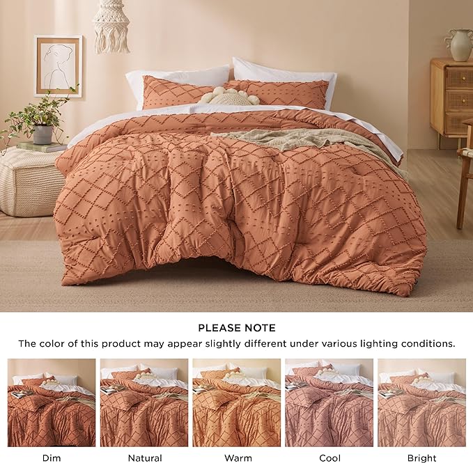 Bedsure Twin/Twin XL Comforter Set - Pumpkin Boho Twin Extra Long Comforter Set for College, Shabby Chic Dorm Bedding Set, 2 Pieces Modern Farmhouse Bed Set, includes 1 Pillow Sham