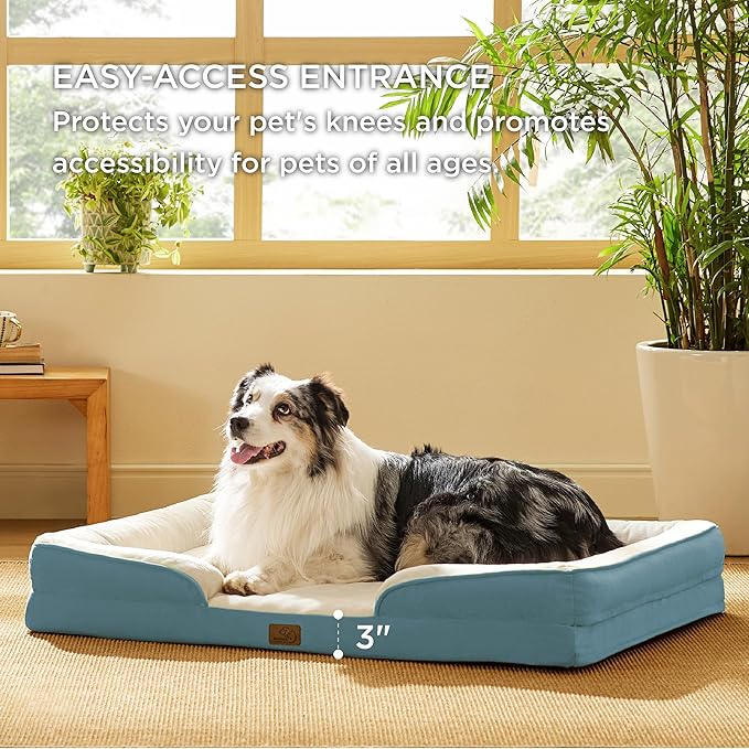 Bedsure XXL Orthopedic Dog Bed - Washable Great Dane Dog Sofa Beds for Giant Dogs, Supportive Foam Pet Couch Bed with Removable Washable Cover, Waterproof Lining and Nonskid Bottom, Blue