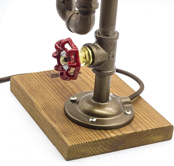 Loft Style Lamp, Different Thinker, Steampunk Industrial Vintage Style, Wood Base Metal Body, Table Desk Light with Dimmer, LL-017