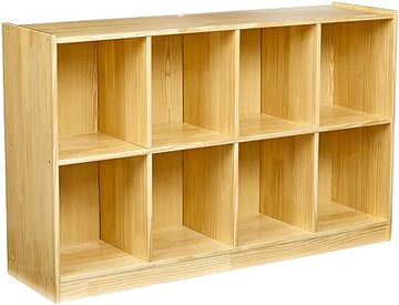 Amazon Basics Backpack Storage Cubby, 8-Compartment, Pine Wood, 13" D x 30" W x 48" H