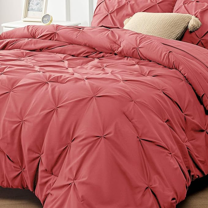 Bedsure Full Size Comforter Sets - Bedding Sets Full 7 Pieces, Bed in a Bag Bed Sets with Comforter, Sheets, Pillowcases & Shams, Adult & Kids Bedding (Coral Red)