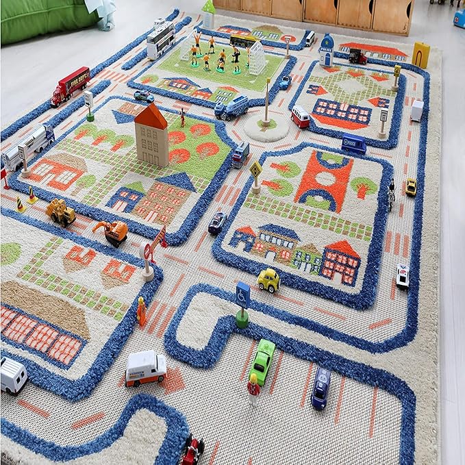 IVI 3D Play Carpets, 71 x 52.5 Inch, Traffic Educational Toddler Mat Rug for Bedroom, Kids Den, or Playroom, Large