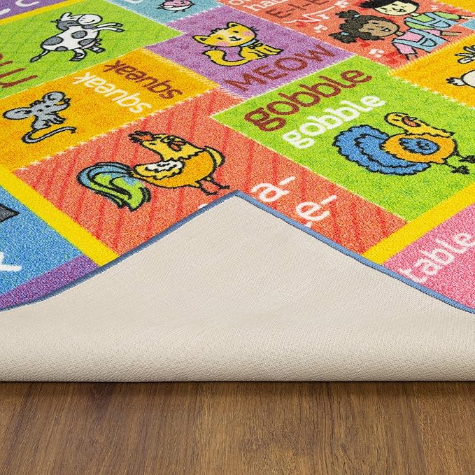 KC Cubs Kids Rug, Baby Play Mat ABC Alphabet with Animals Old MacDonald Educational Learning Game Play Area Non Slip Baby Girl & Boy Carpet for Children Bedroom Toddler Playroom Floor Mat Nursery Rug