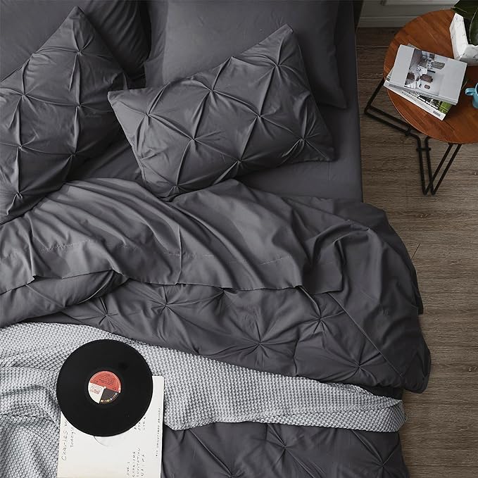 Bedsure California King Comforter Set - Cal King Bed Set 7 Pieces, Pinch Pleat Dark Grey Cali King Bedding Set with Comforter, Sheets, Pillowcases & Shams