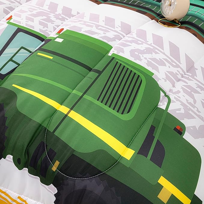 CVHOUSE Tractor Bedding Sets for Boys,Excavators Comforter Queen,Boys Cartoon Truck Comforter Set,Trucks Tractors Cars Quilt Set with 1 Comforter and 2 Pillow Cases- 3 Piece