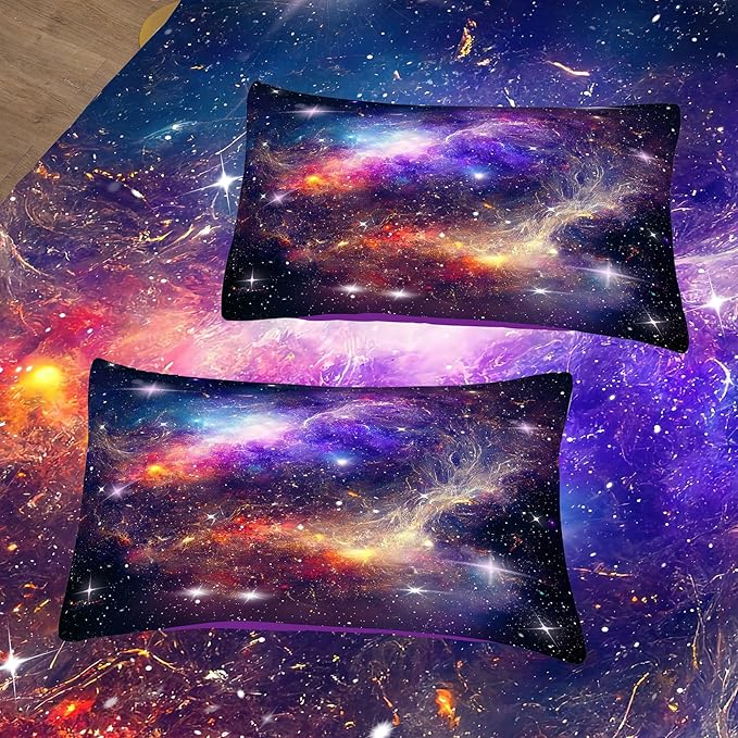 Tailor Shop Galaxy Comforter Space Kids Bedding Set Queen Size, Purple Comforter for Girls with 2 Pillowcase