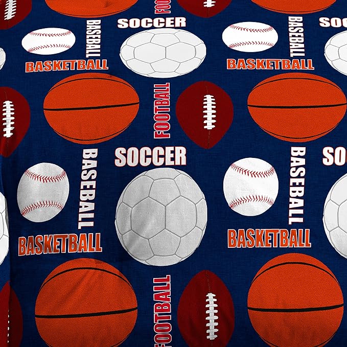dream FACTORY Kids 5-Piece Complete Set Easy-Wash Super Soft Microfiber Comforter Bedding, Twin, Age range (3 to 10 Years), Navy All Sports