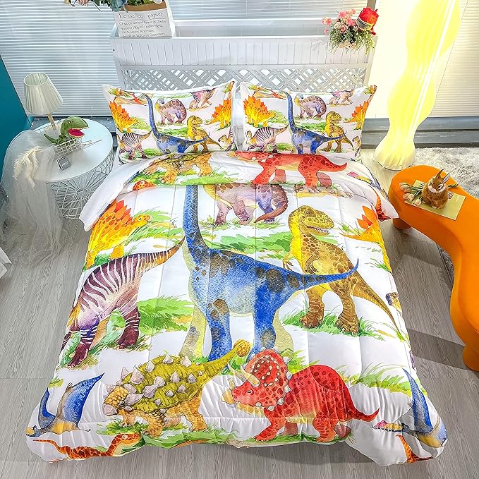 CVHOUSE Dinosaur Bedding Set,Dinosaur Comforter,Dinosaur Comforter Set Twin,Microfiber Quilt Set with 1 Comforter and 2 Pillow Cases