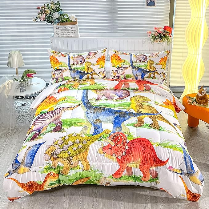 CVHOUSE Dinosaur Bedding Set,Dinosaur Comforter,Dinosaur Comforter Set Queen,Microfiber Quilt Set with 1 Comforter and 2 Pillow Cases