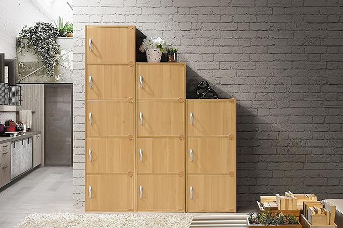 HODEDAH 3 Door Bookcase Cabinet, Beech