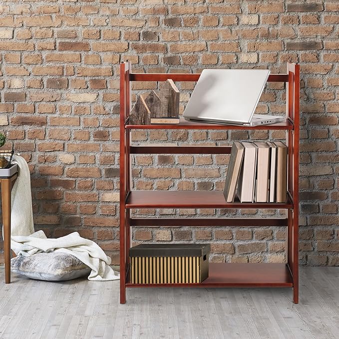 Casual Home 3-Shelf Folding Stackable Bookcase (27.5" Wide)-Walnut